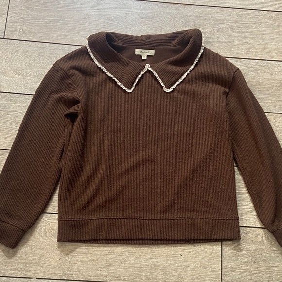 Madewell Sweaters - Madewell Brown Ribbed Sweater with White Trim Collar